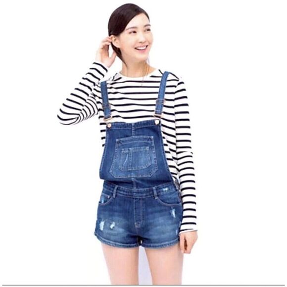 ZARA Trafaluc Denim Overall Shortalls Size Small Medium Wash - Picture 1 of 4